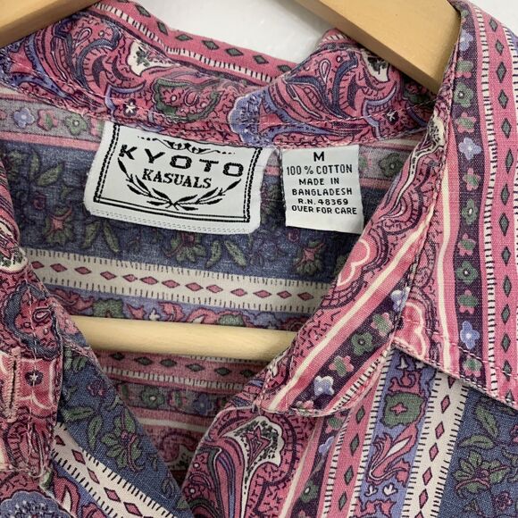 Vintage 90s Kyoto Kasuals Womens Medium Cotton Long Sleeve Shirt Paisley Striped - Picture 2 of 5